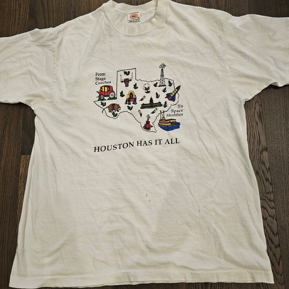 VTG 90s White Houston Souvenir T-Shirt Single Stitch Men's XXL Made In USA